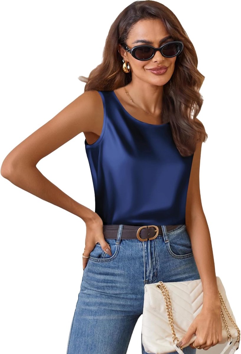 Zijden Satijnen Tanktops voor Vrouwen Ronde Hals Mouwloos Hemdje Tops 2026 Zomer Basic Blouses