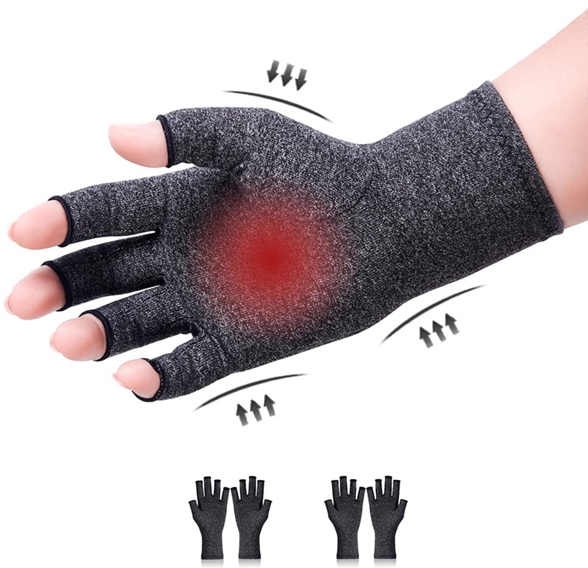 Handschoenen, artrose-handschoenen, compressie handschoenen, vingerloze handschoenen voor pijnverlichting, gaming, typen en warmte voor mannen en vrouwen, maat S, grijs
