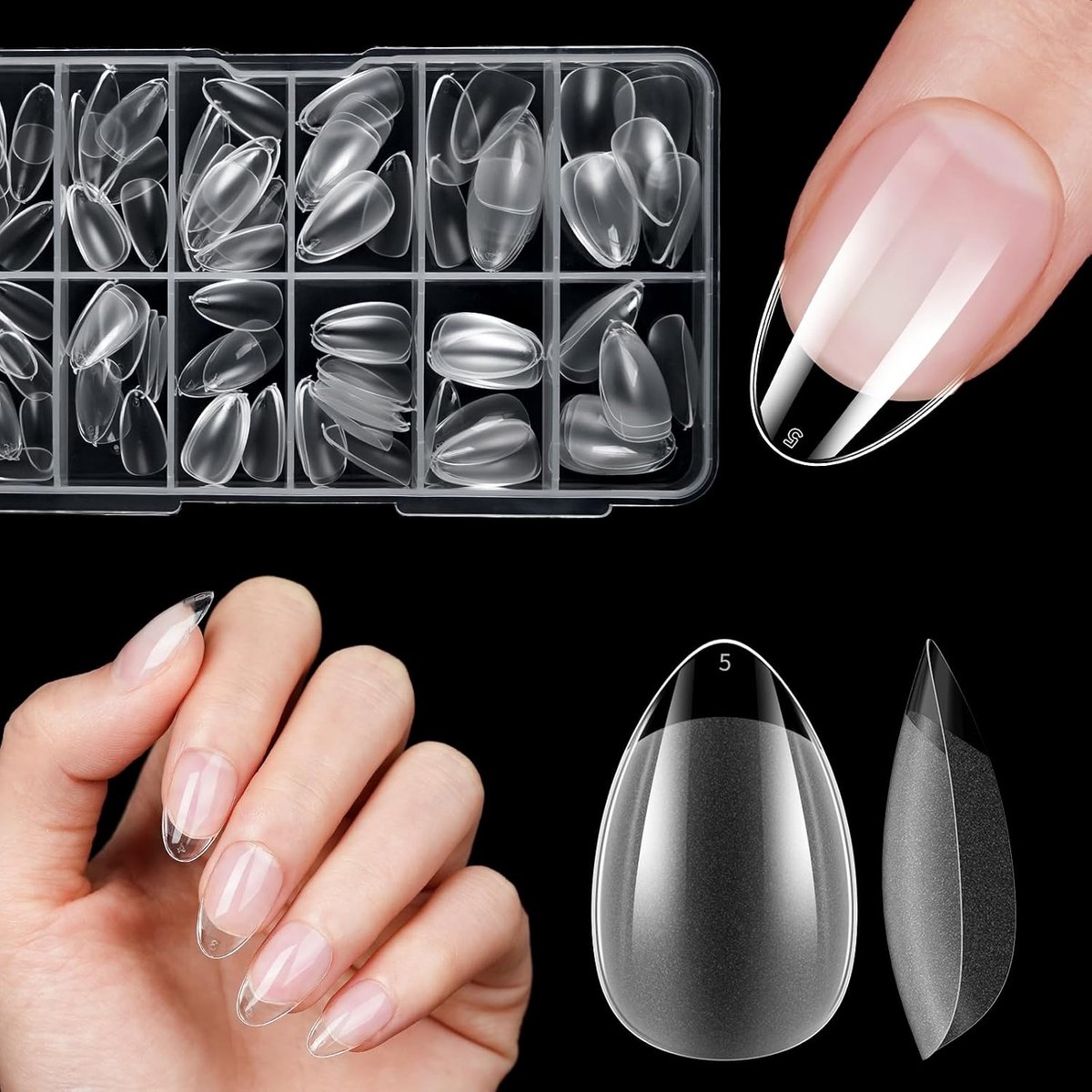 Nageltips, extra kort, amandelvormig, 120 stuks, volledige dekking, amandelnageltips, amandelnageltips, zachte gel, press-on nagels, kort, XXS
