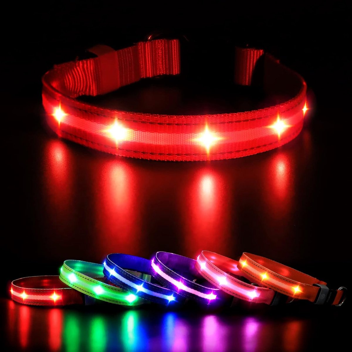 Lichtgevende Hondenhalsband LED verlichting USB oplaadbare en verstelbare Veiligheid Honden halsband 100% Waterdicht Hond Kraag (XS, Rood)