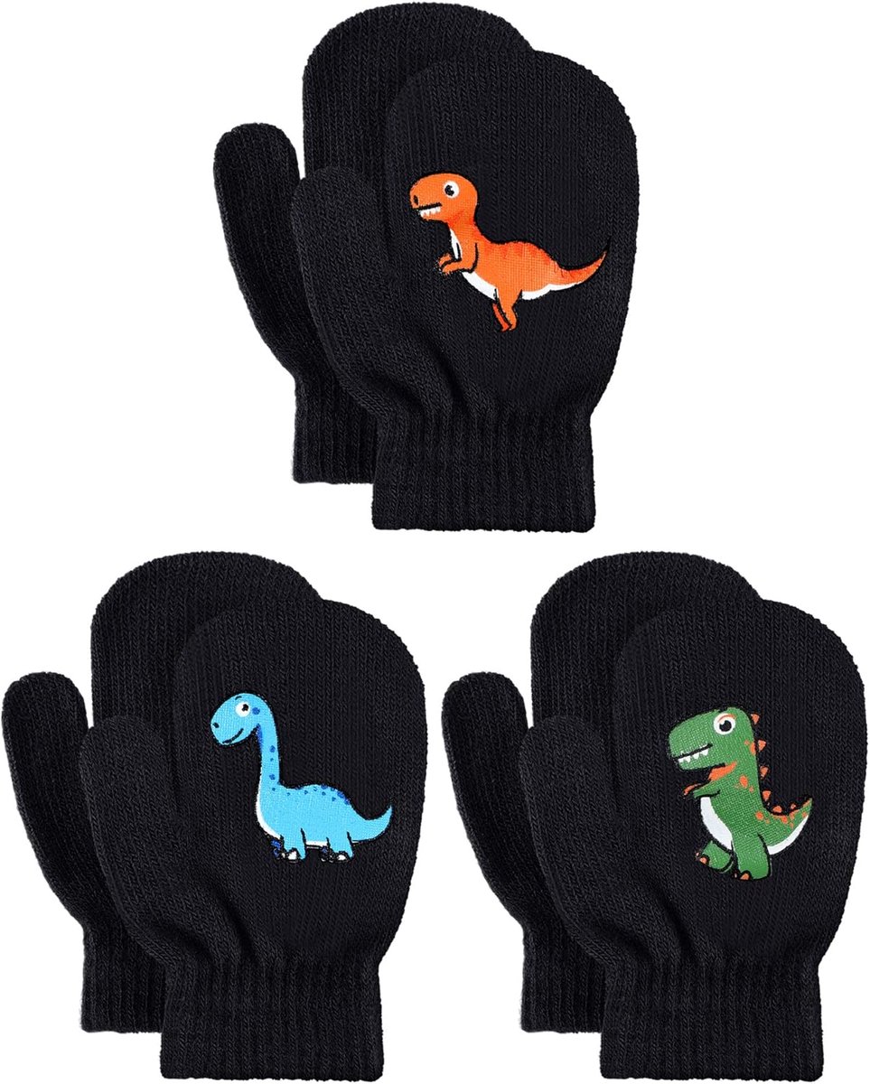 Handschoenen voor kinderen, elastische gebreide handschoenen, warme dinosaurushandschoenen met hele vingers