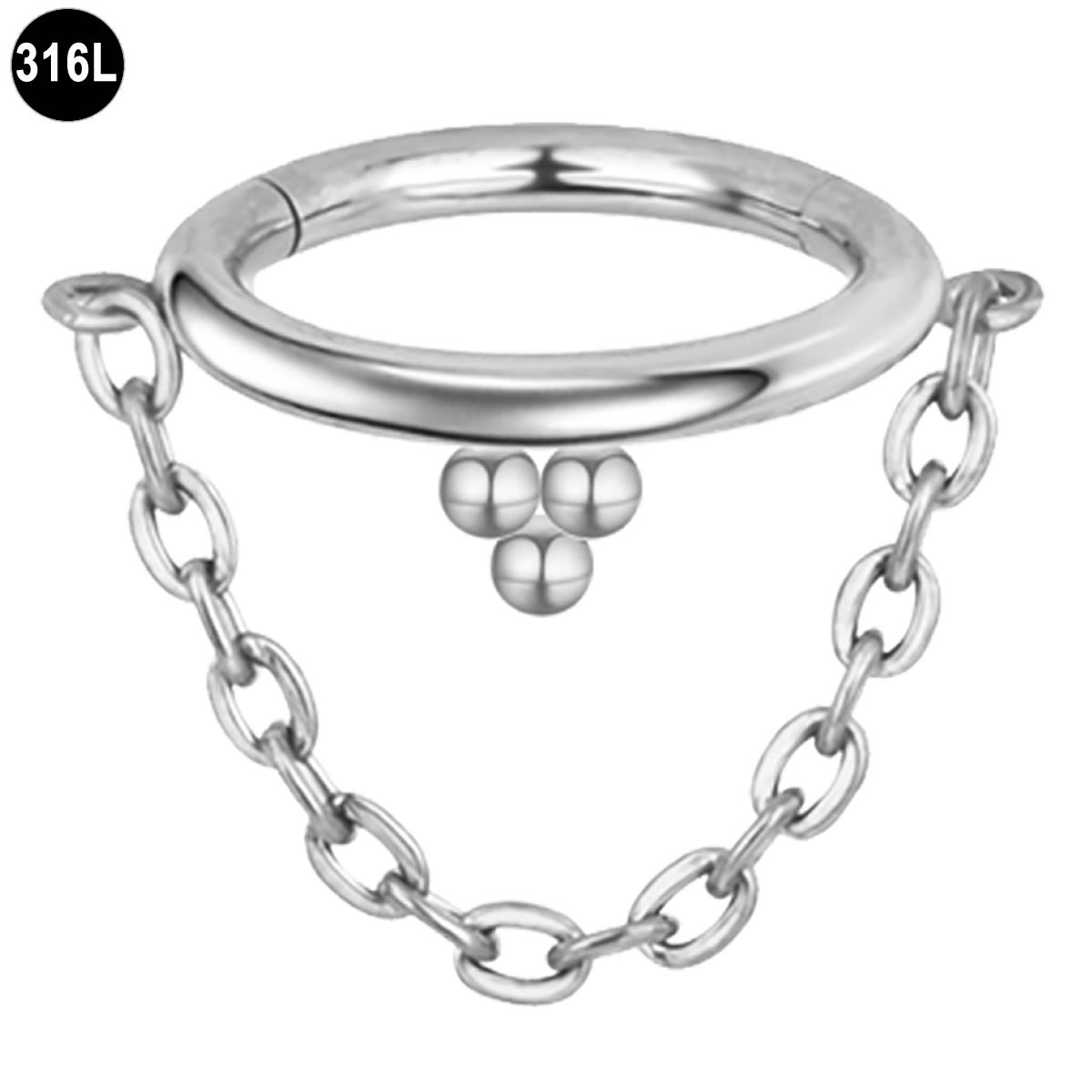 Zilveren Segment Ring Helix Piercing 8mm – Clicker Ring met Ketting – 1.2mm Chirurgisch Staal