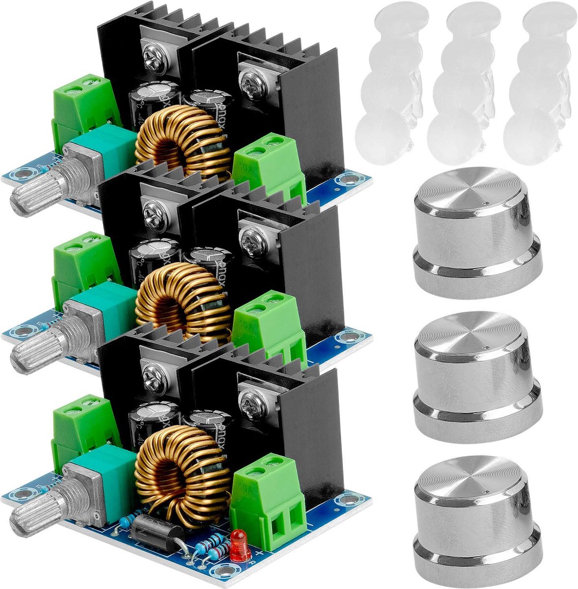 XH-M401 DC-DC Step Down Buck Converter XL4016E1, spanning Regulator Module PWM voeding instelbaar 4-40V tot 1,25-36V 8A, compatibel met Arduino inclusief E-Book! (Pack van 3)