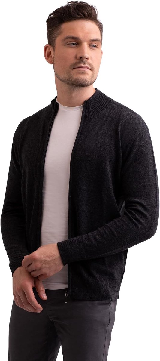 100% kasjmier herentrui cardigan met ritssluiting | gebreid vest met ritssluiting 2-draads