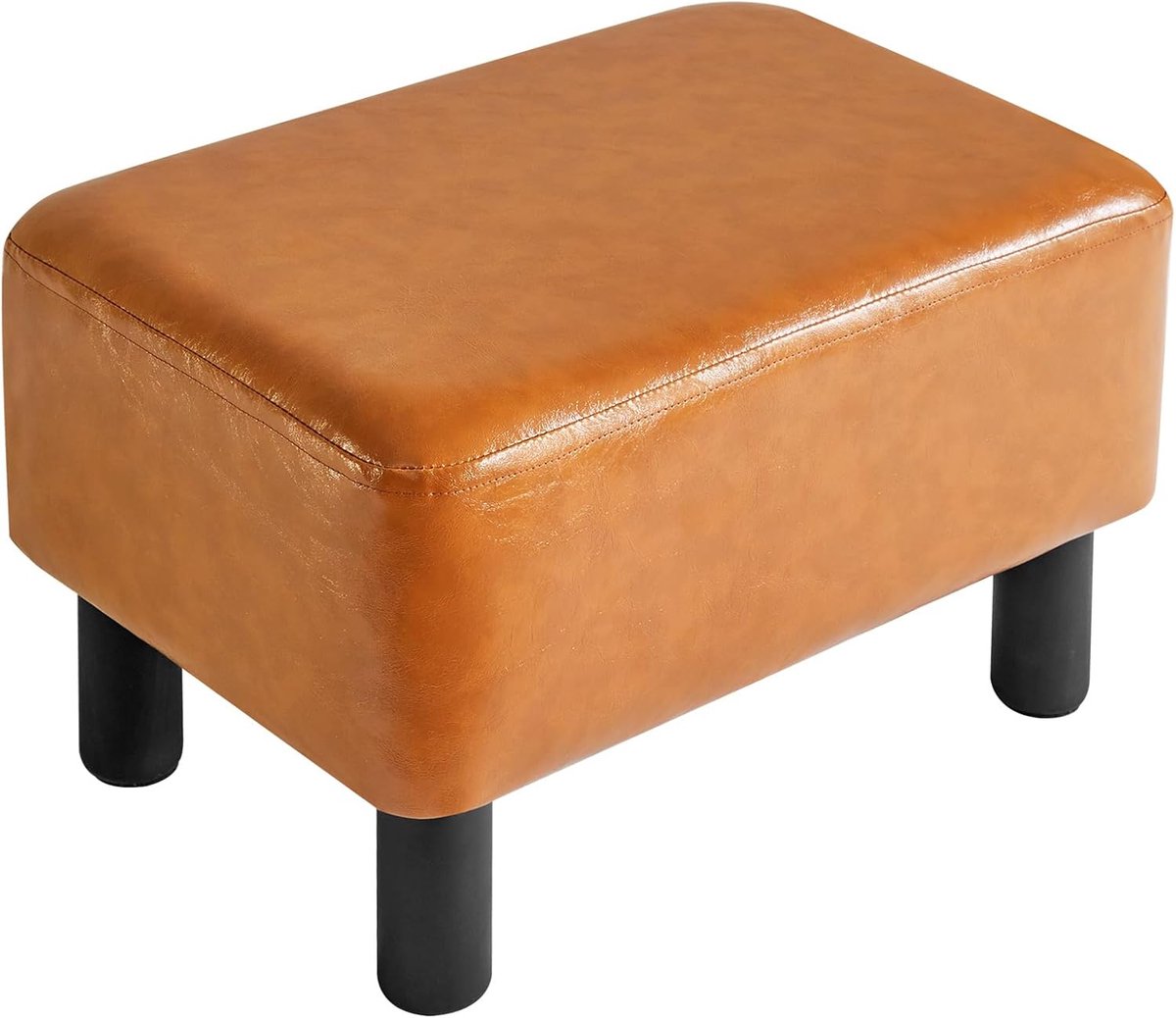 16.5" Kleine voetenbank PU Lederen Ottomaanse Voetsteun Moderne Thuis Woonkamer Slaapkamer Rechthoekige Kruk, met Gewatteerde Zitting Pine Houten Benen, Oranje RF-BD217