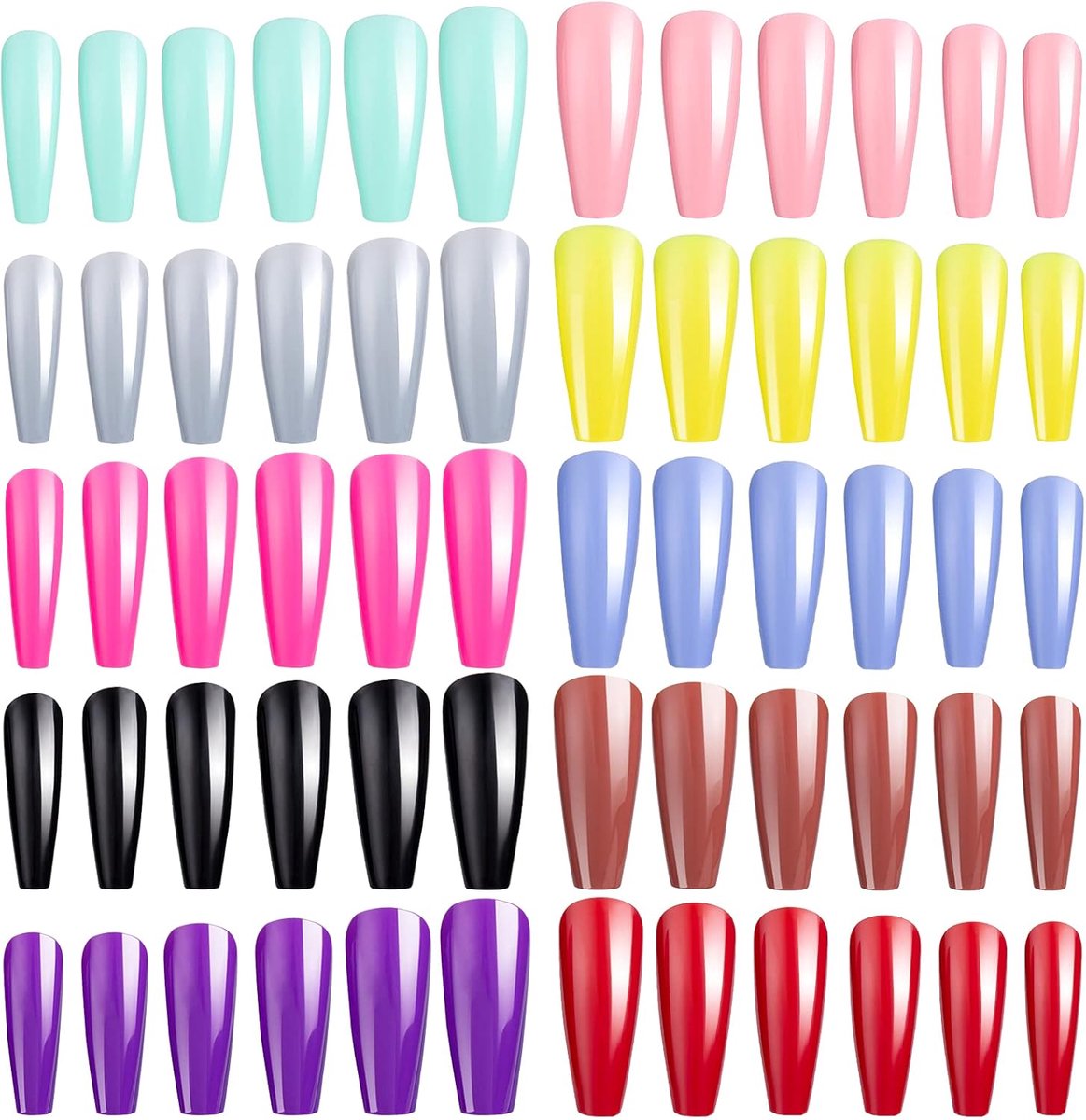 240 stuks extra lange kunstnagels, effen valse nagels, ballerina-dooskist, volledige afdekking, nageltips voor vrouwen en meisjes, doe-het-zelf nagelkunst, salon (10 kleuren en 12 maten)