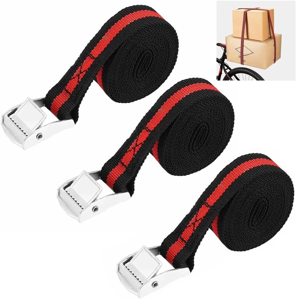 3 stuks ratelbevestigingsriemen, professionele spanbanden, spanbanden, spanbanden, ratelriemen voor fiets, vrachtwagen, motorfiets, aanhanger