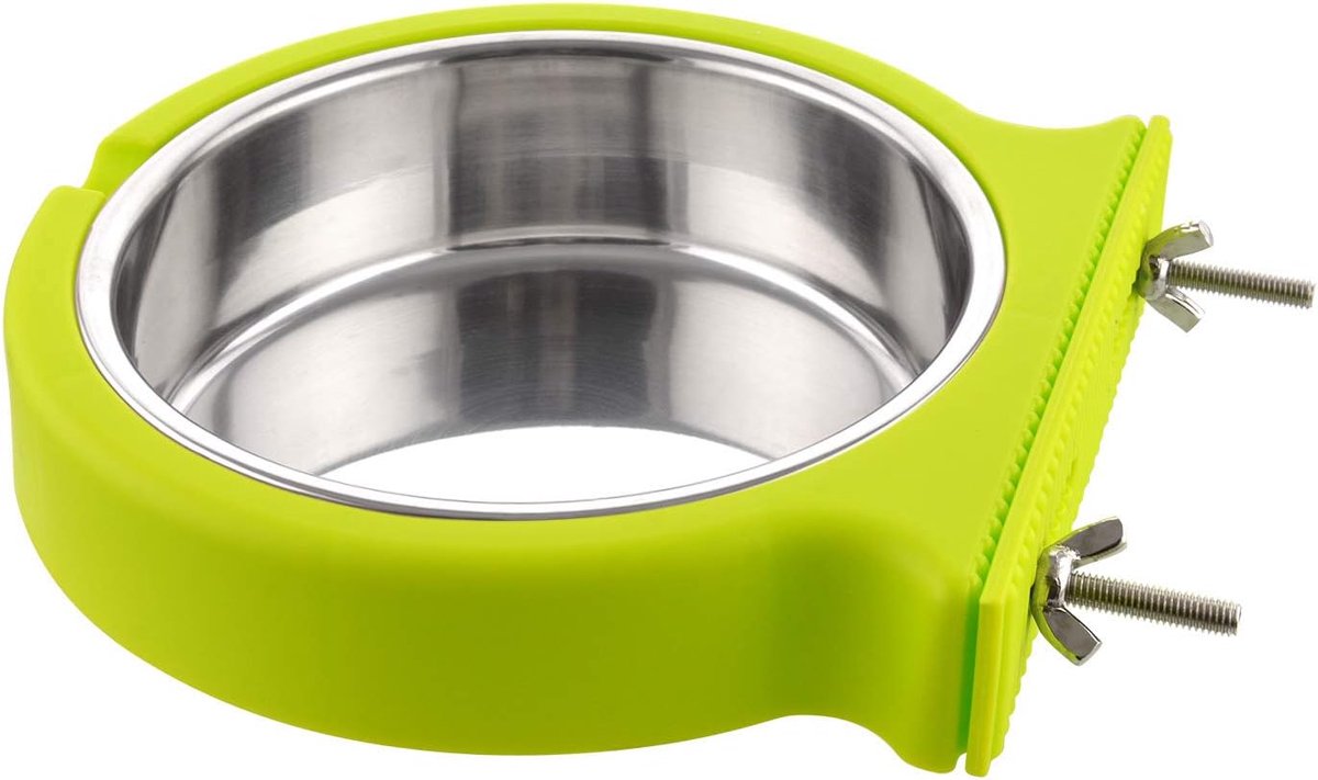 Krat hondenbak, verwijderbare roestvrijstalen hangende kooi kom voor voedsel en water Feeder Coop Cup voor kat, puppy, vogels, ratten, cavia's, 800 ml, groen
