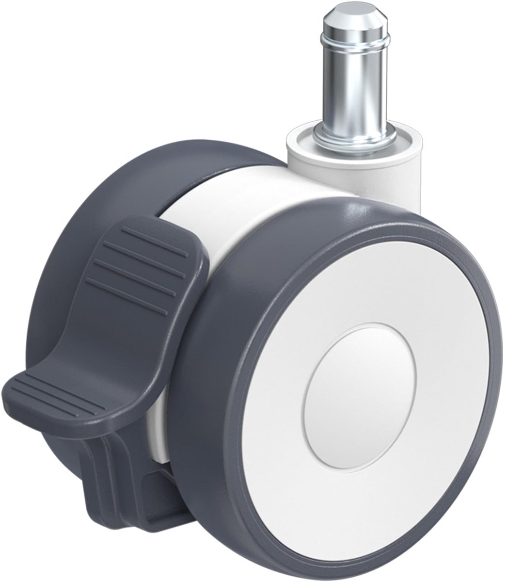 Bureaustoelwielen met rem, 11 mm, wielen voor harde vloeren, voor bureaustoelen, set van 5, reservewielen, rubberen wielen voor tapijt en parketvloeren en tegels, 65 mm tot 300 kg