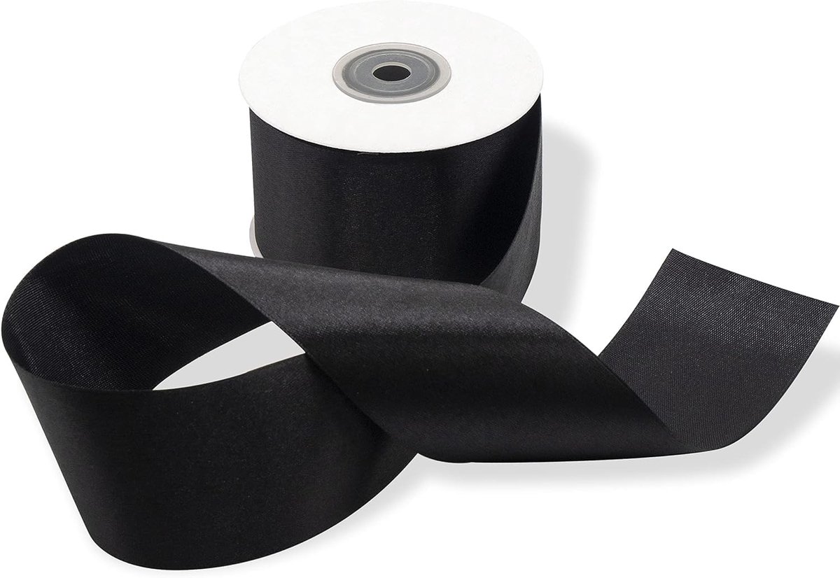 50 mm, dubbel satijn, zwart, 25 m, banddikte, 5 cm voor bruiloft, doop, Kerstmis, Nieuwjaar, cadeau-idee