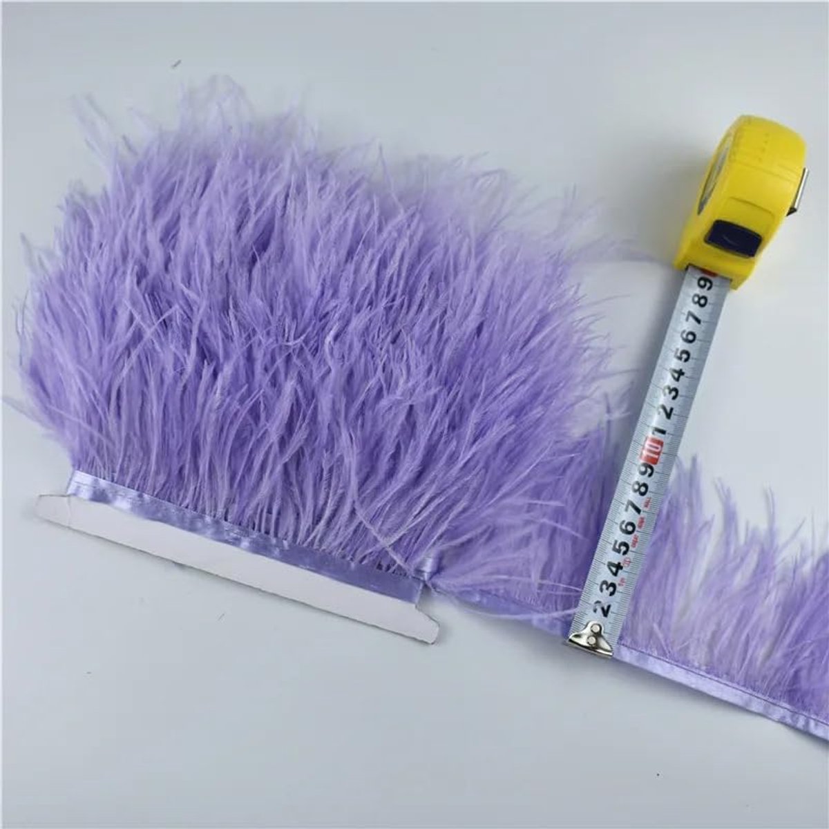 1 m natuurlijke struisvogelveren, rand pluche veerband om te knutselen, veren, franjes, met satijnen lint voor doe-het-zelf naaien, hoed, kleding, kostuumdecoratie, paars, 8-10 cm