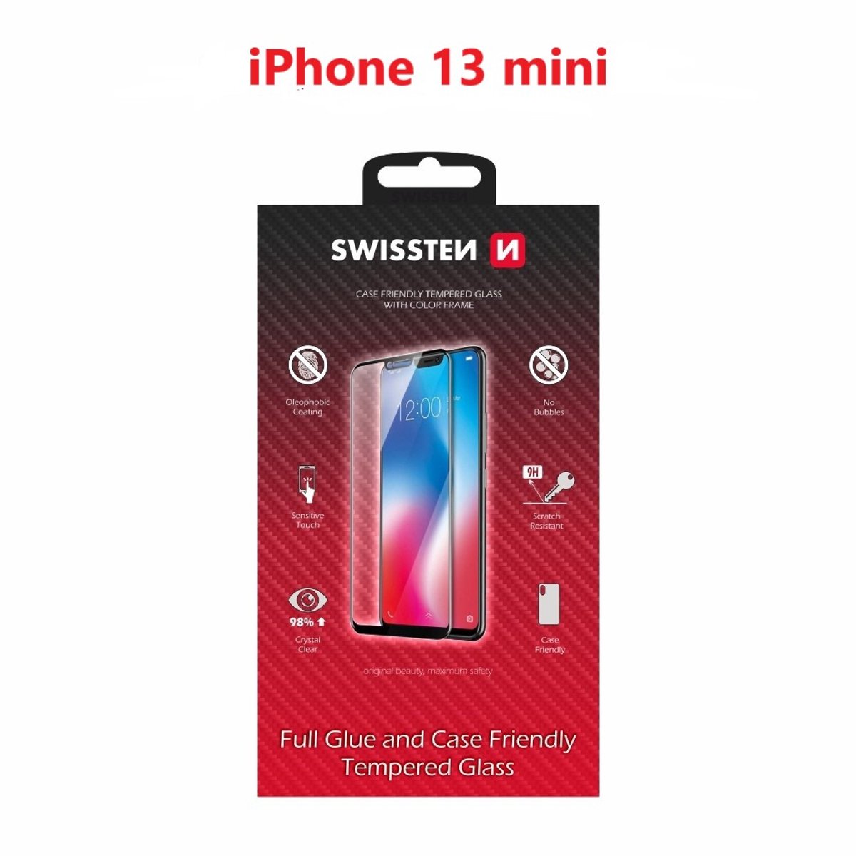 Swissten iPhone 13 Mini Tempered Glass - 54501801 - Full Glue - Black