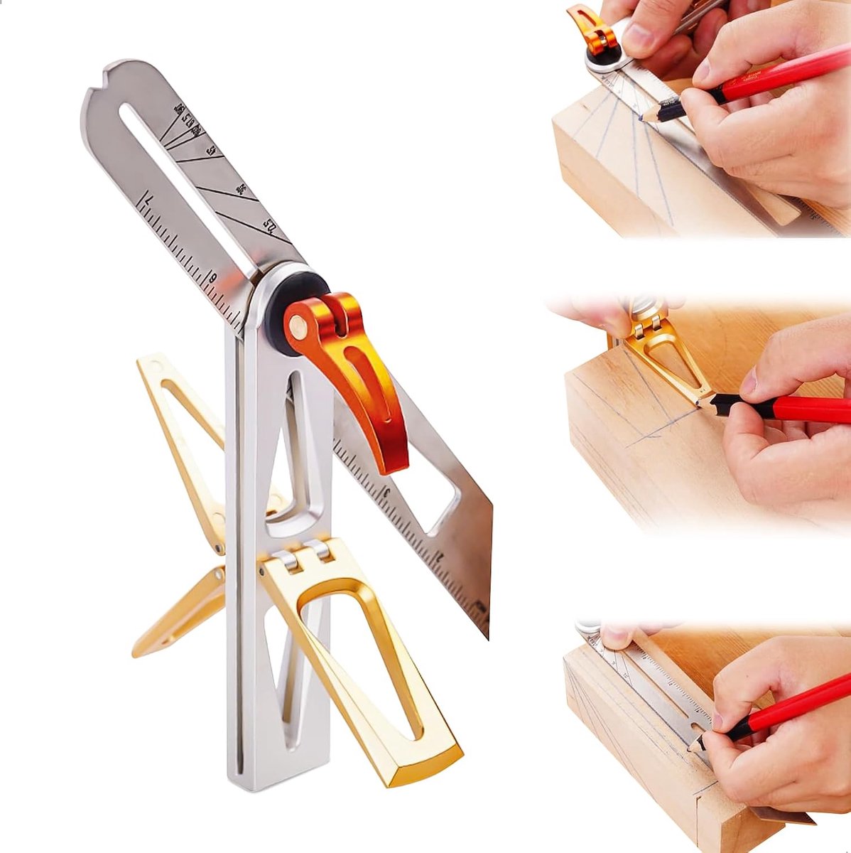 vierkant, verstelbaar, liniaal, 180 mm, multifunctionele hoek, 22,5 ° - 90 °, gereedschap voor houtverbindingen, boorsjabloon, meubelmontage, ladedeuren