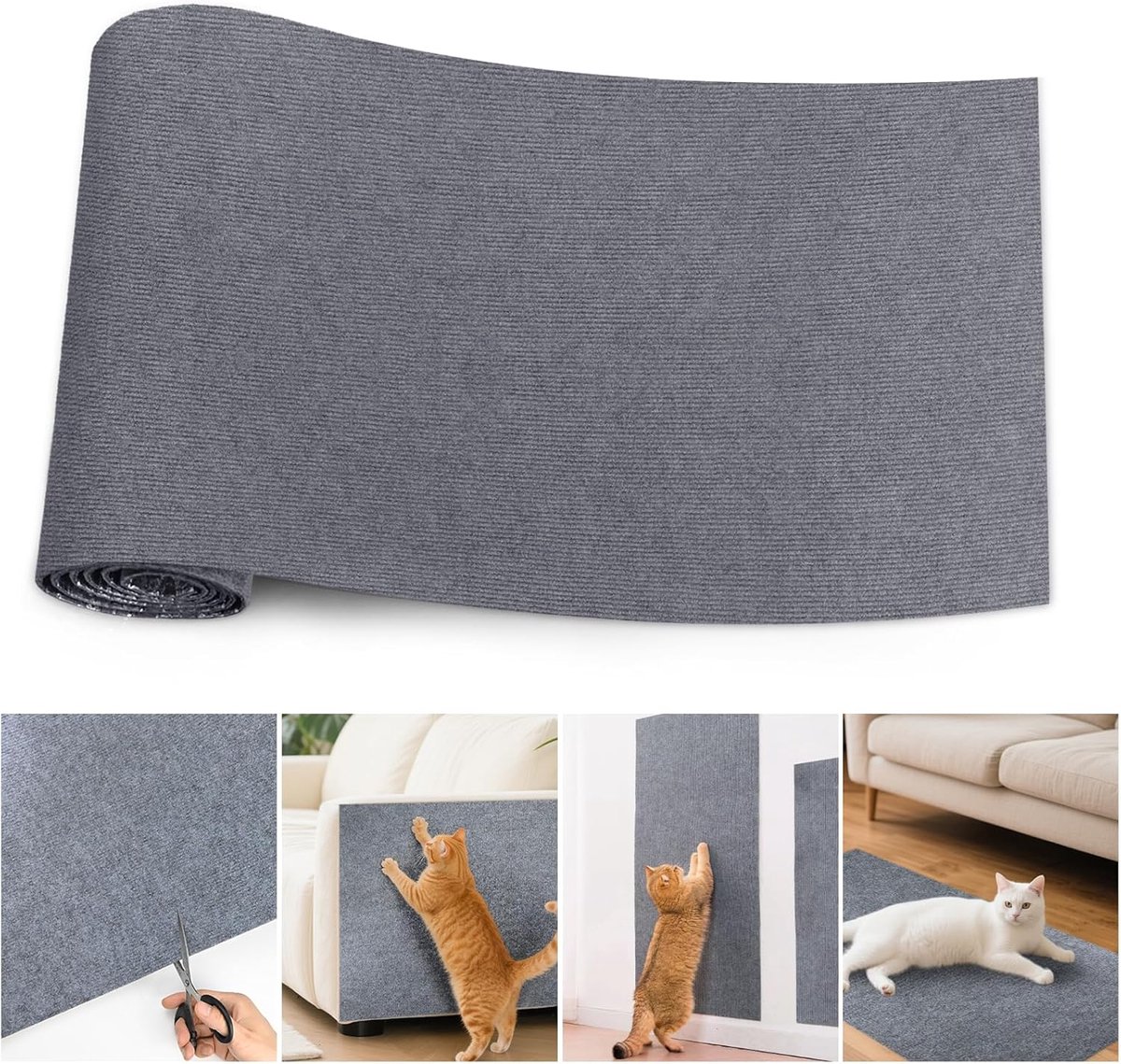 krabmat voor katten, kattentapijt, zelfklevend, krasbescherming voor bank, kat, doe-het-zelf, tapijtbescherming voor kattenkrabmeubels, krabtapijt, bankbescherming, grijs, 200 cm