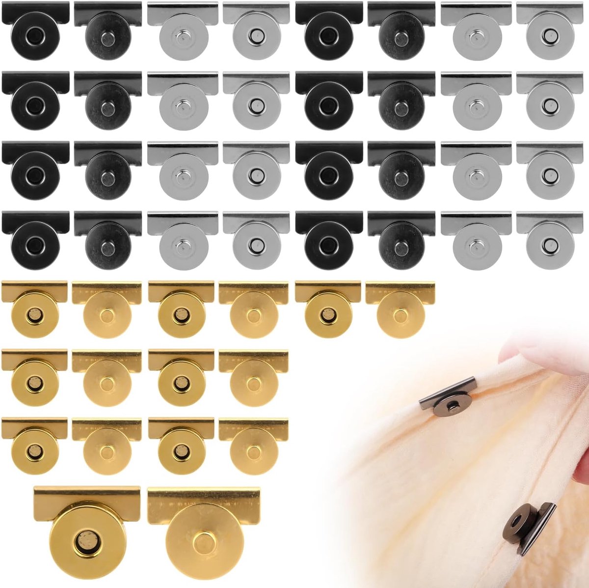 Knopen, Magnetische Knopen Sluitingen Drukknopen Zonder Naaien Magnetische Sluiting voor Handtassen Tassen Kleding Leer Naaien, Knutselen (Donkergrijs, Goud, Zilver)