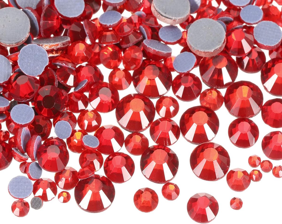 Hotfix, strass-steentjes, 1450 stuks, kristalglas, met doorzichtige zak, nagelkunstset voor knutselen, kleding, doe-het-zelfdecoratie, 5 maten (SS6-SS30, lichtrood)