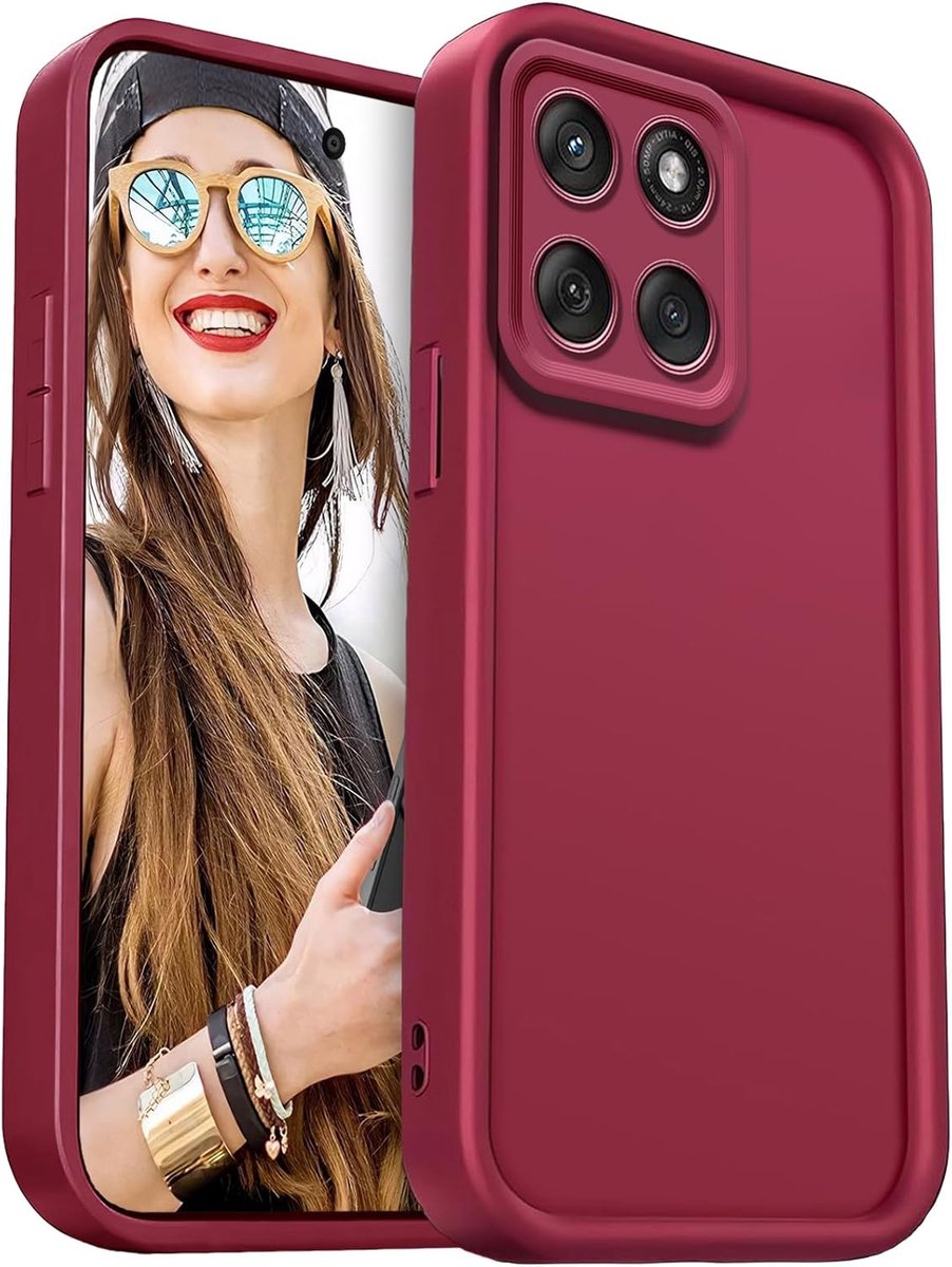 Hoesje voor Motorola Moto G56 5G - Flexibele Siliconen Hoes Camera Bescherming Schokbestendig Telefoonhoesje Zacht Lichtgewicht TPU Bumper, Wijnrood
