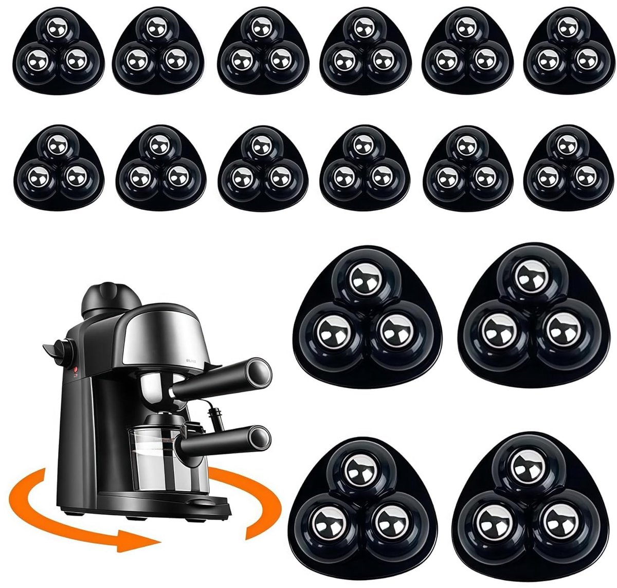 16 stuks mini-kogelwielen, meubelwielen, mini-meubelwielen, 360 graden universeel wiel, zelfklevende metalen ballen, 3 rollen, plastic wieltjes voor vuilnisemmer, opbergdozen (zwart)