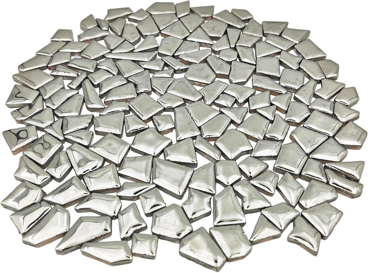 Mozaïektegels om te knutselen, 0,5 x 2 cm kleine mozaïekstukken stenen voor doe-het-zelf mozaïek maken en wanddecoratie (zilver)