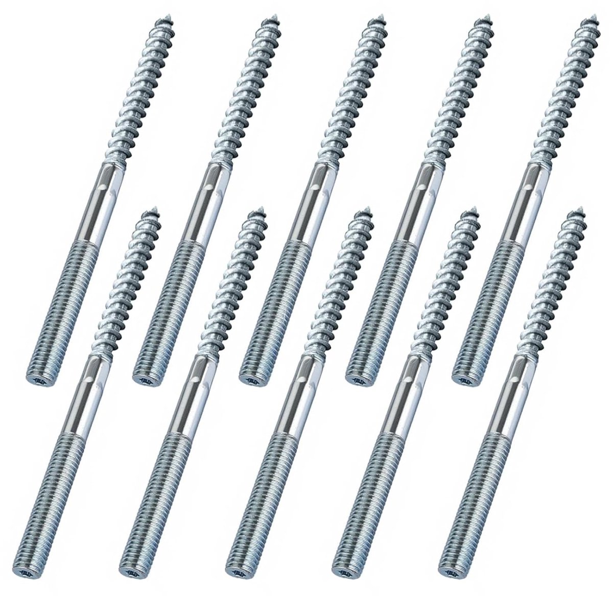 Stokschroeven, M6 x 80 mm, stokschroeven, dubbelzijdige plugschroeven, ophangschroeven, Torx T15, stergroeven, dubbele schroefdraadschroeven voor houten scharnier, meubelpoten