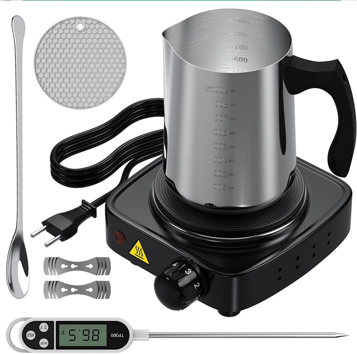 Professionele kaarsenmaakset - 900 ml roestvrijstalen gietpot + gereedschap - complete set voor beginners professionals incl. thermometer