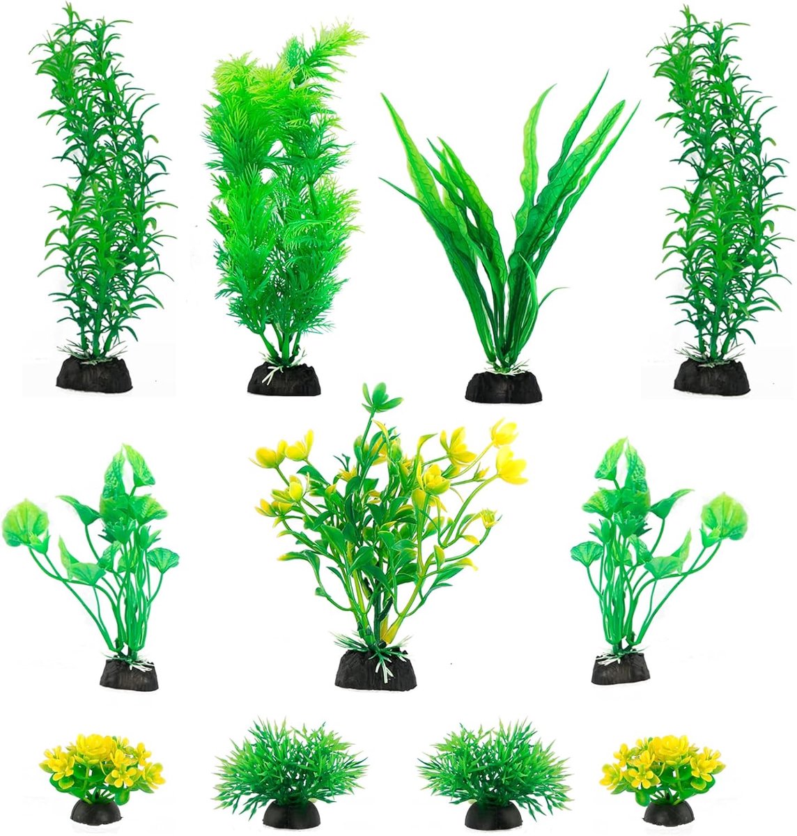 aquariumaccessoires, aquariumplanten, kunstmatige waterplanten, mini-vijver, plastic planten, aquarium, schildpaddecoraties, groen geel aquarium, 11 stuks