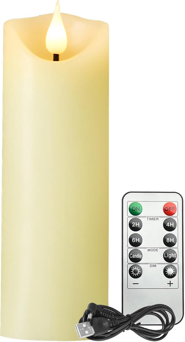 LED Kandelaar Kaars - Met Afstandsbediening & USB | Realistische Vlam | Vlamloze Kaars voor Open Haard, Kerst, Verjaardagen - 5,3x13 cm
