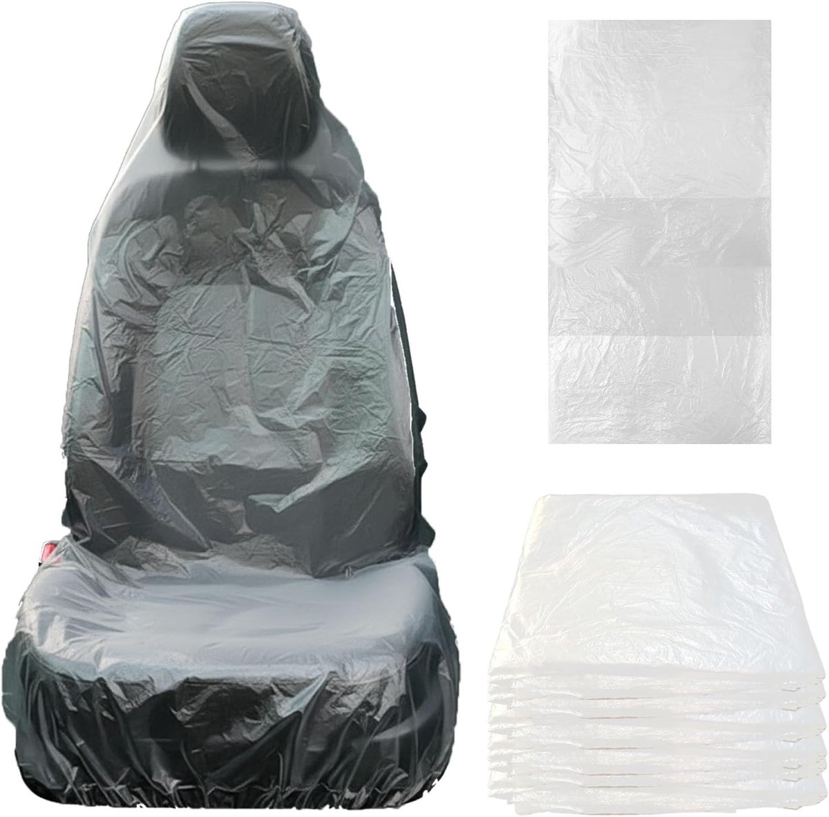 120 stuks wegwerp autostoelbekleding voorstoelen, 140 x 80 cm universele autostoelhoezen voorstoelen, voor tentoonstellings- en onderhoudsdoeleinden, transparant, stof- en waterdicht