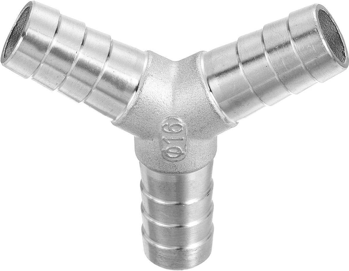 Ø16 mm Y-vorm slangaansluiting verloopstuk buisschroefverbinding, 304 roestvrij staal, 3-weg buisfitting adapter voor vacuümsystemen, industriële buisverbindingen, zilver