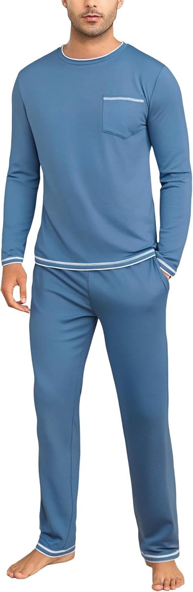 Herenpyjama, lange pyjama, katoen, winter, tweedelige pyjamaset voor heren