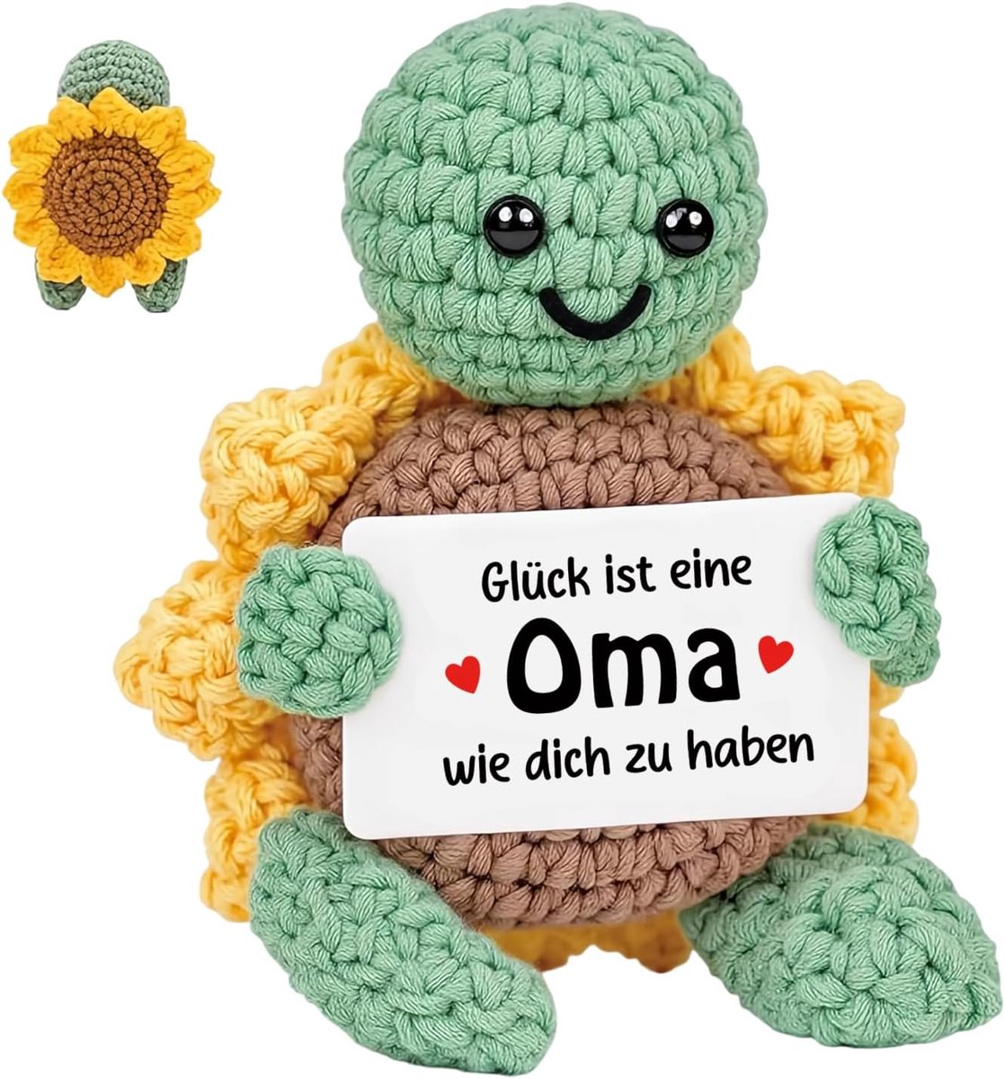 Positieve schildpadcadeaus voor oma, Pocket Hug, zonnebloemschildpad, geluksbrenger, handgemaakte gehaakte turtlefiguren, beste oma-cadeaus voor verjaardag, Moederdag, Kerstmis