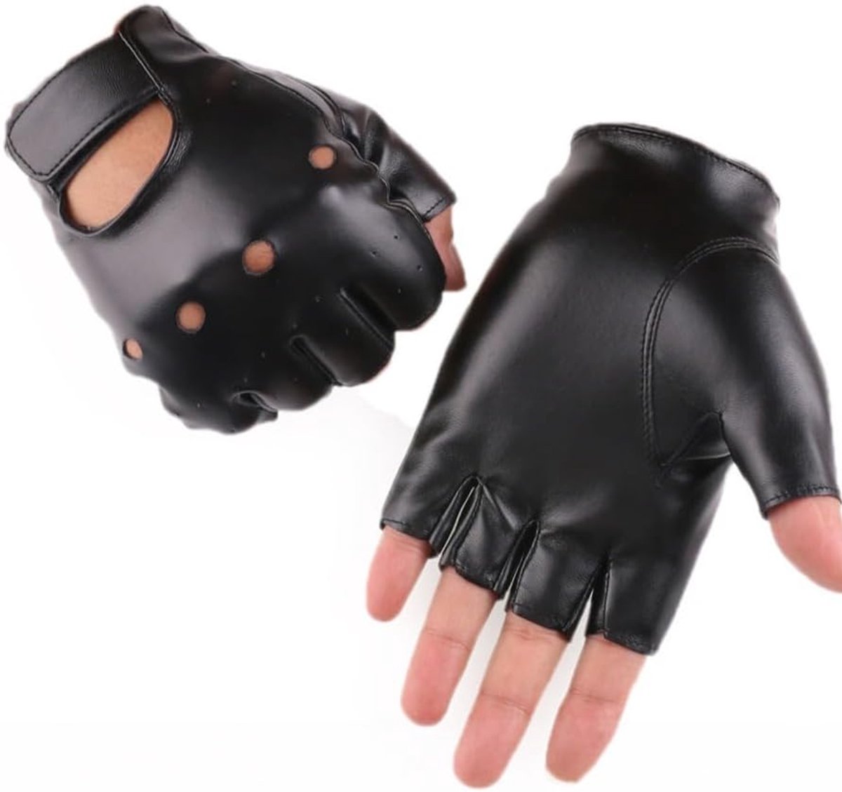 Handschoenen voor heren en dames, vingerloze dameslerenhandschoenen, PU-leren handschoenen, zwart punkkostuum, voor autorijden, fietsen, cosplay en outdoor-activiteiten