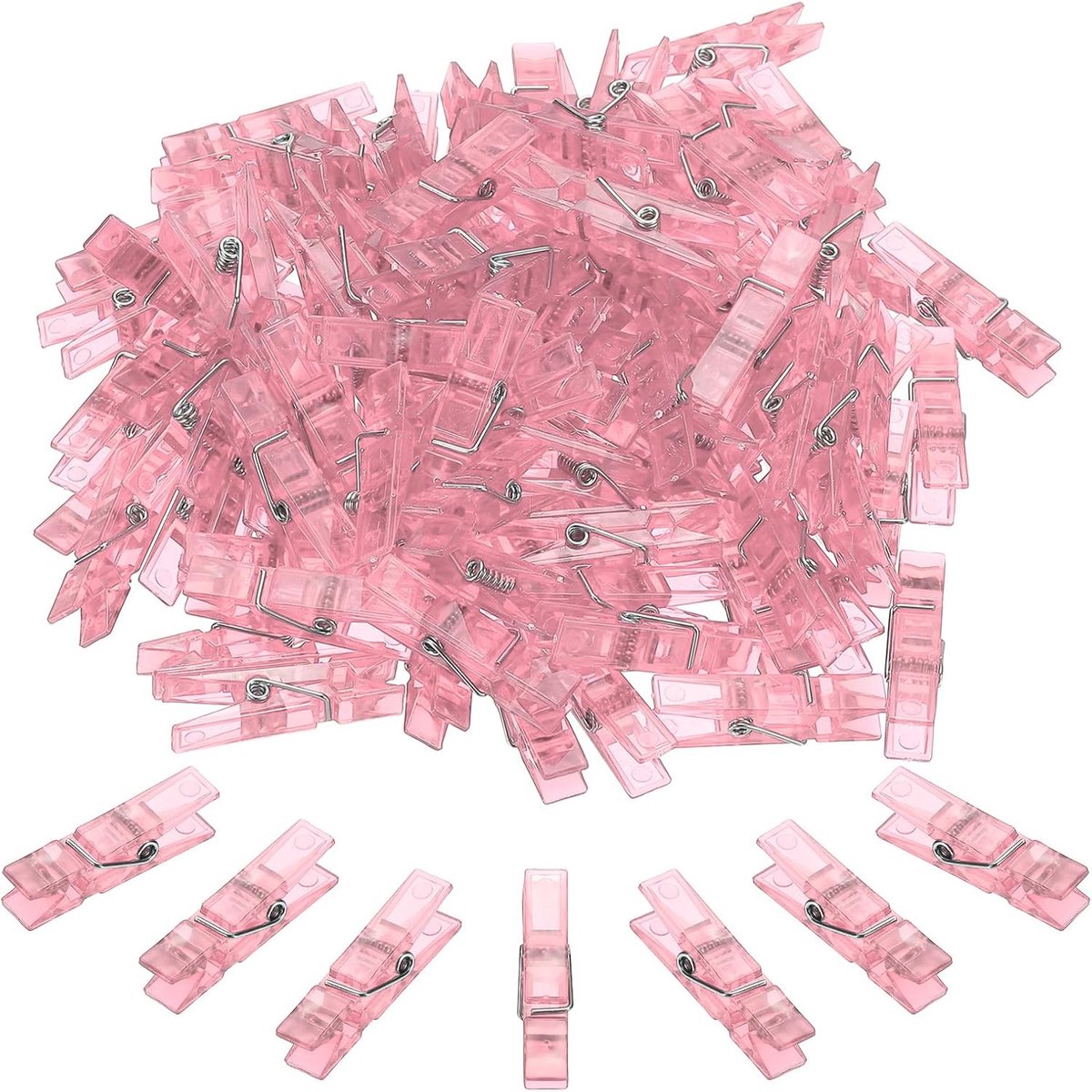 Wasknijpers, 100 stuks mini kleurrijke plastic kledingclips sterke grip fotoclips voor foto's opknoping kleding decoratieve ambachten, transparant roze