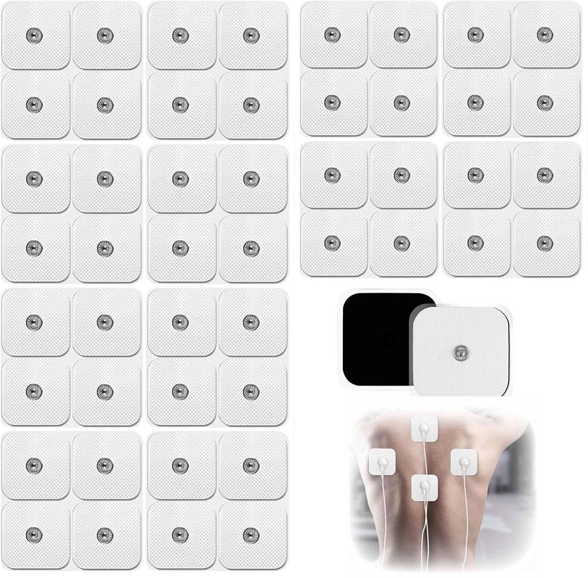 35 stuks zelfklevende elektroden, voor Tens elektrodenpads, 5 x 5 cm, zelfklevend en herbruikbaar, met 3,5 mm Snap drukknop, compatibel met TENS-apparaten en EMS-trainers
