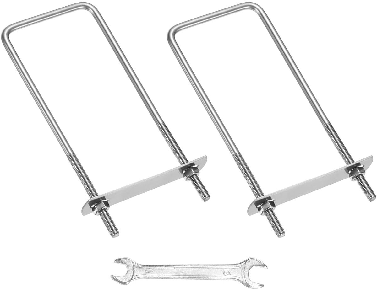 U-boutenset, vierkant, M8 x 60 x 160 mm, zilverkleurig, 2 stuks, U-vorm 304 roestvrij staal met frameplaten en moeren en sluitringen en sleutels, te gebruiken op ski/board