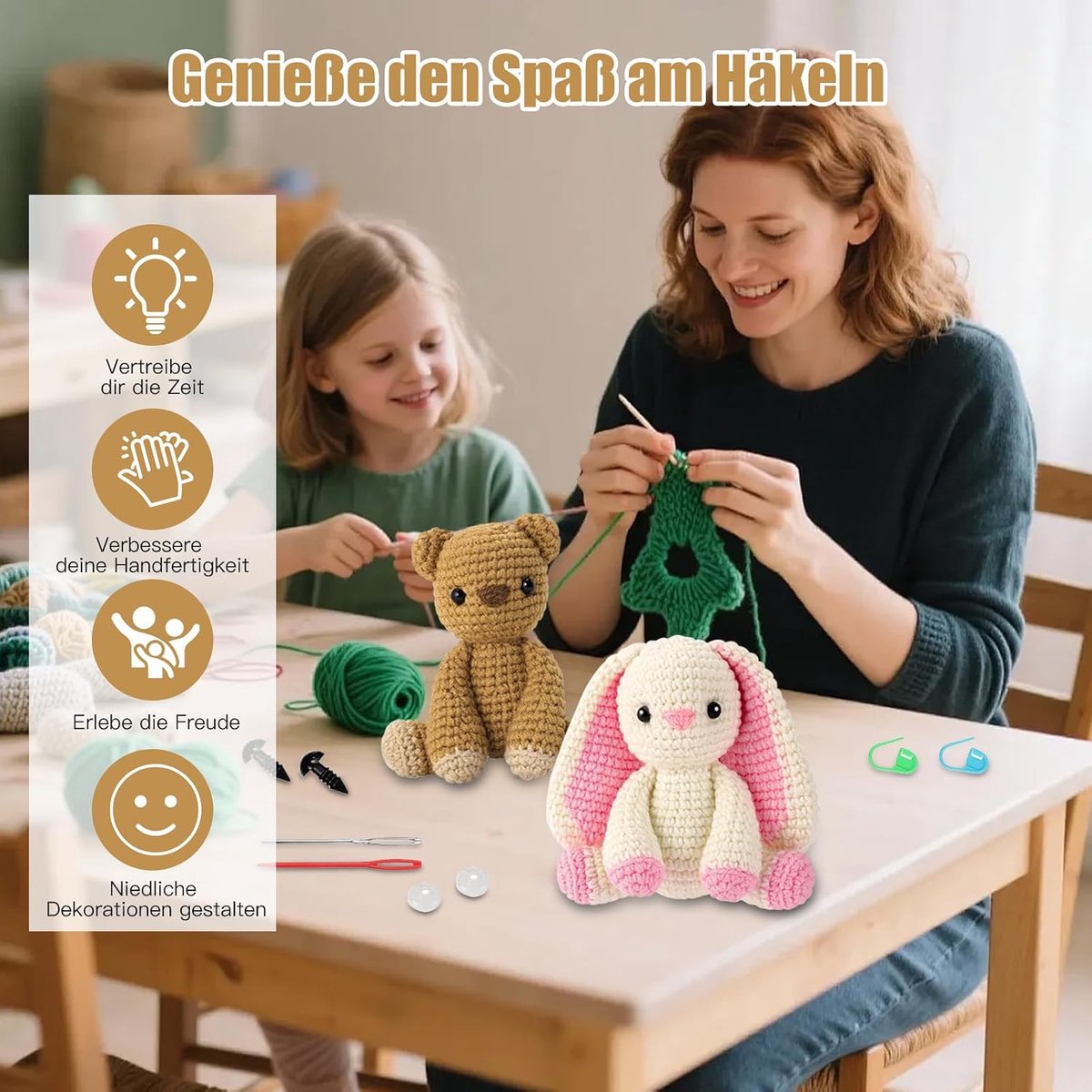 Haakset voor beginners, complete haakset met video-instructies, eenvoudige doe-het-zelf haakdieren, perfect voor beginners en kinderen, haakset voor beginners om te ontspannen en cadeau