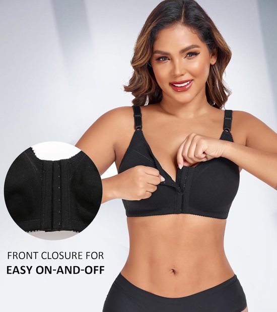Comfortabele beha voor dames, voorsluiting, volledige cups, zonder beugel, grote maten, katoen — afbeelding 5