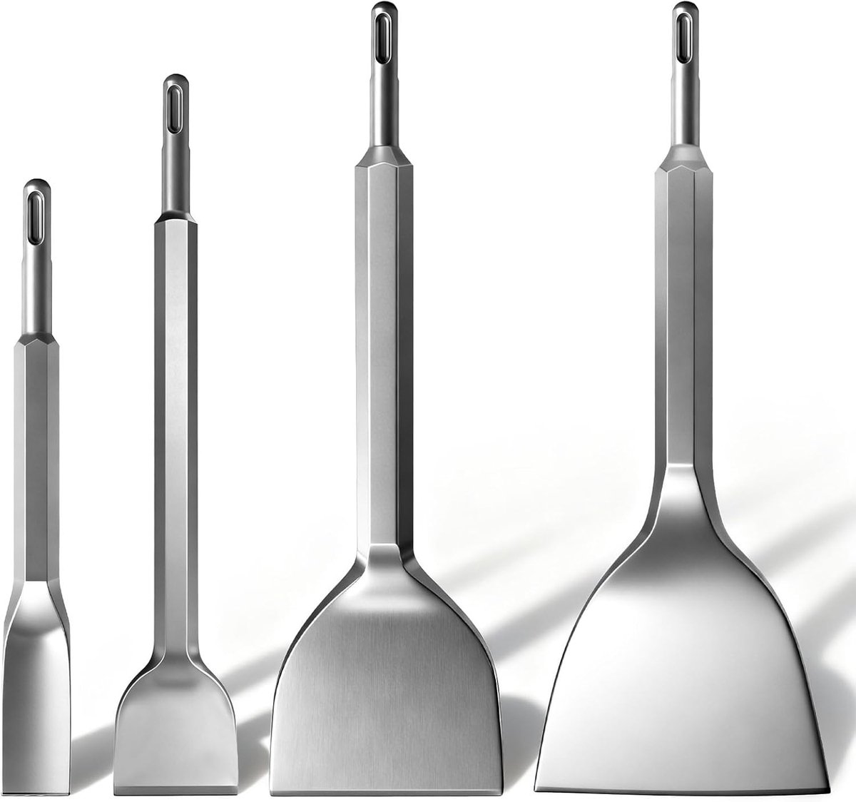 Plus beitelset - 4-delig, 100 mm + 75 mm + 40 mm + 20 mm tegelbeitel en platte beitel - SDS-Plus beitelset voor tegels, tegellijm, beton, natuursteen, metselwerk
