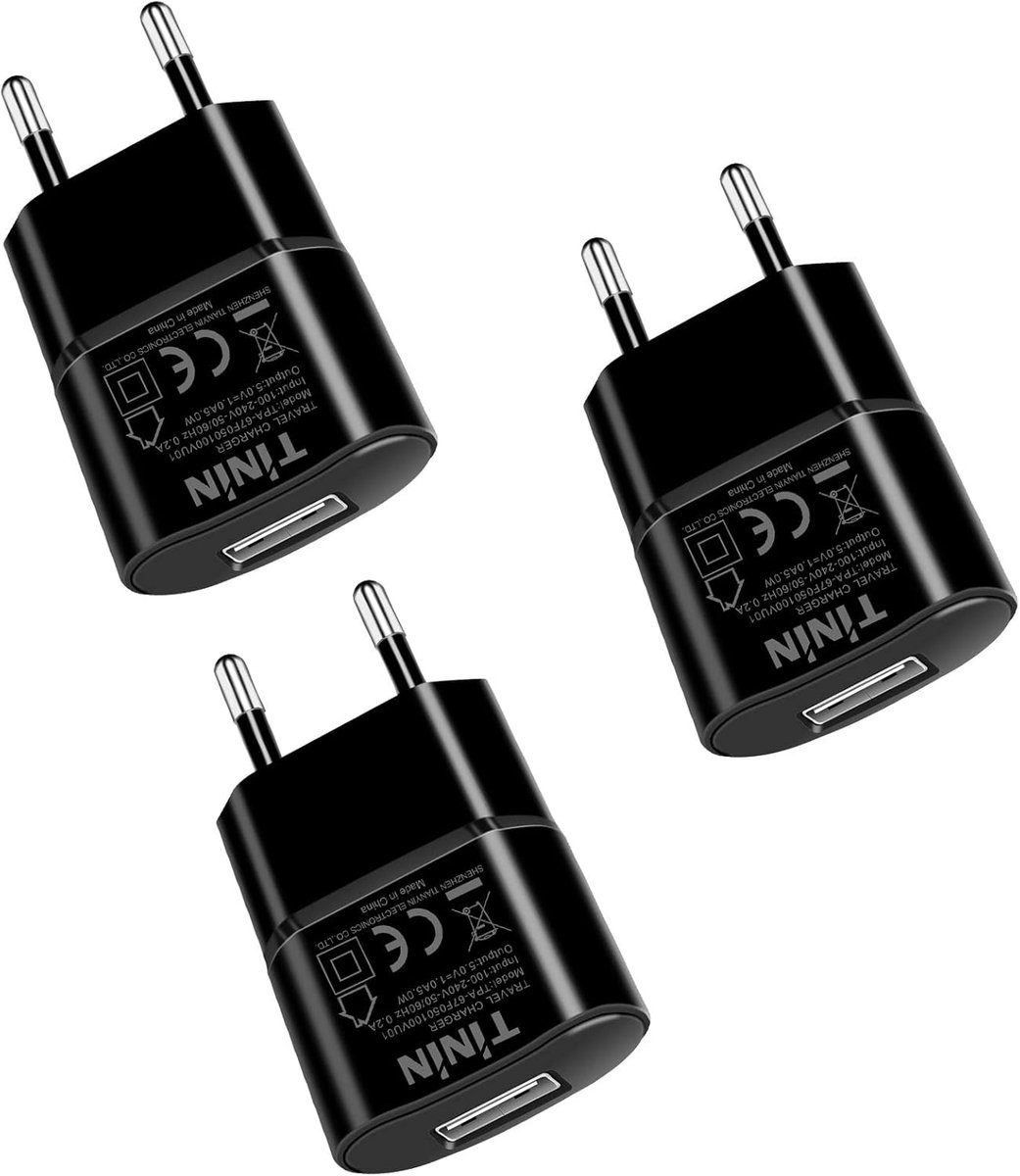 USB oplader set van 3 - ultra dun en compact - 1000 mA - ideaal voor reizen - SnelShoppen
