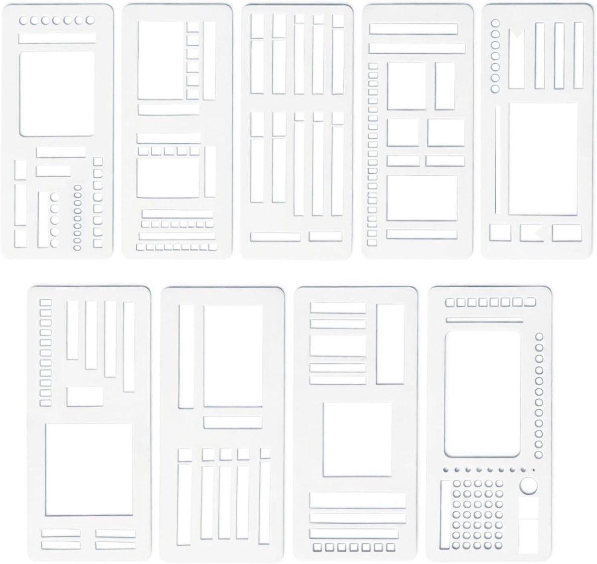 SnelShoppen - Set van 9 Herbruikbare Schildersjablonen, Bullet Journal Templates, Knutseljablonen voor Dagboek, Scrapbooking, Album, Planner, Lijnen e