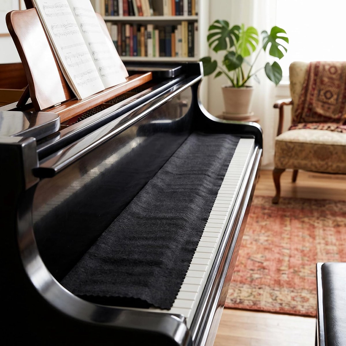 Piano keyboard doek - zwart - vilt - beschermt tegen stof en vocht - SnelShoppen