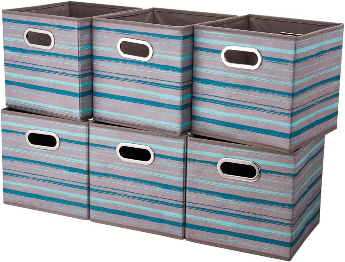 Opbergdozen 10.5 x 10.5 x 11 Inch - Teal Strepen Verloop - Vouwbaar Stof - Voor thuisorganisatie - SnelShoppen