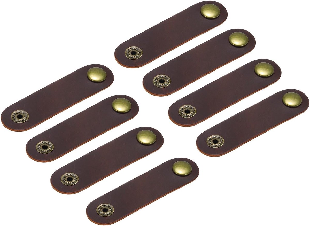 Kabelbinders van leer, 80 x 20 mm, kabelorganizer, draagbaar, voor USB-kabel, hoofdtelefoondraad, bruin/rood
