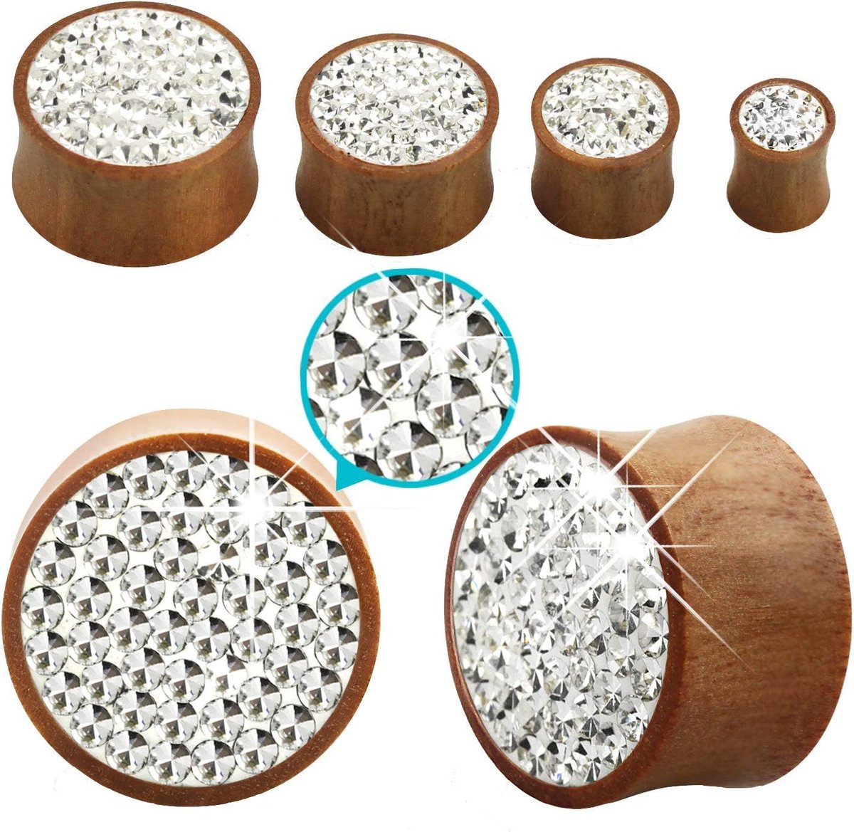 Plugs hout set van 2 piercings oorstretcher oorplug, Hout