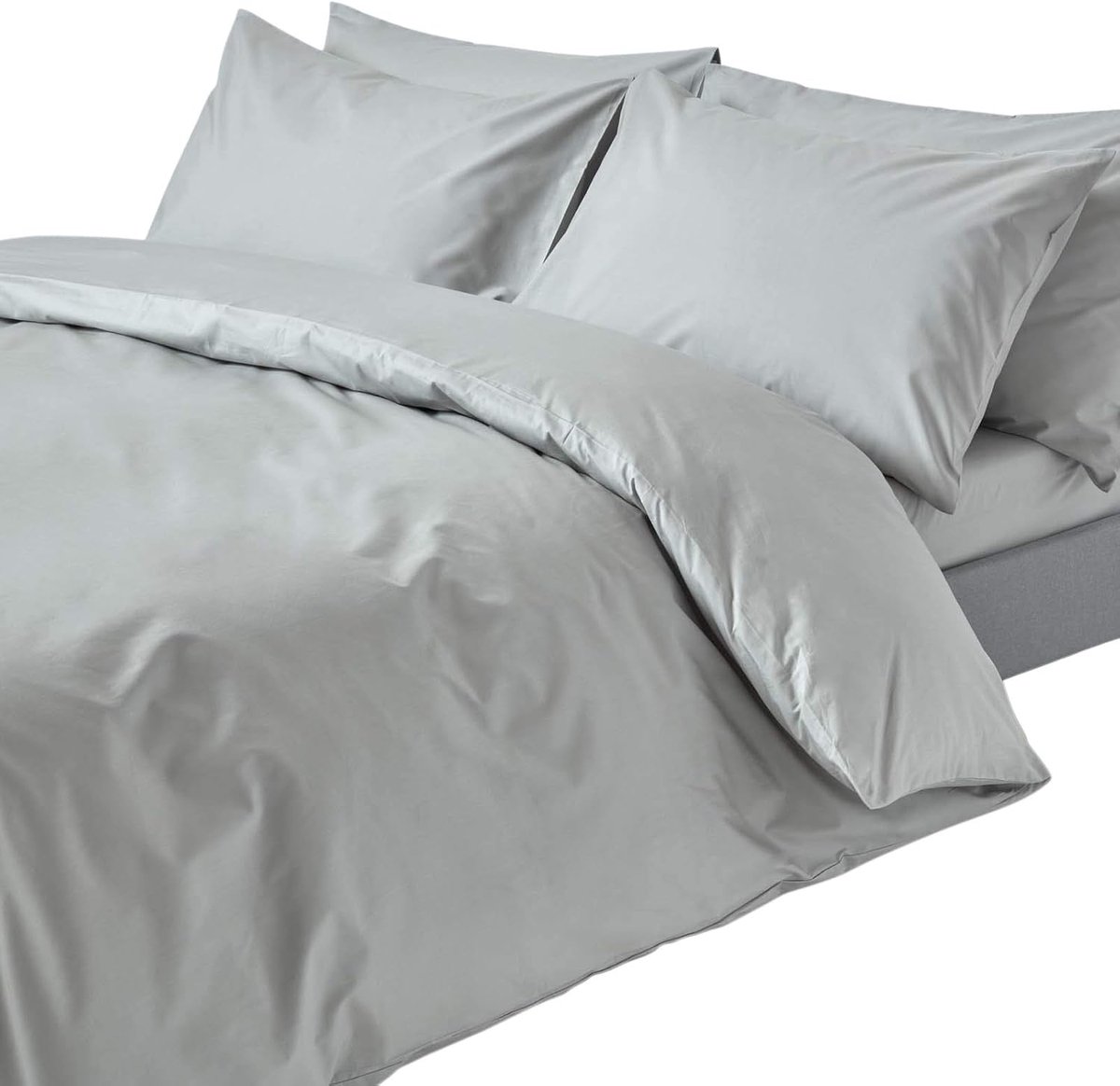 Beddengoedset, 3-delig, dekbedovertrek 200 x 200 cm met kussenslopen 48 x 74 cm, grijs/zilvergrijs, 100% puur Egyptisch katoen, draaddichtheid 200, percale beddengoed