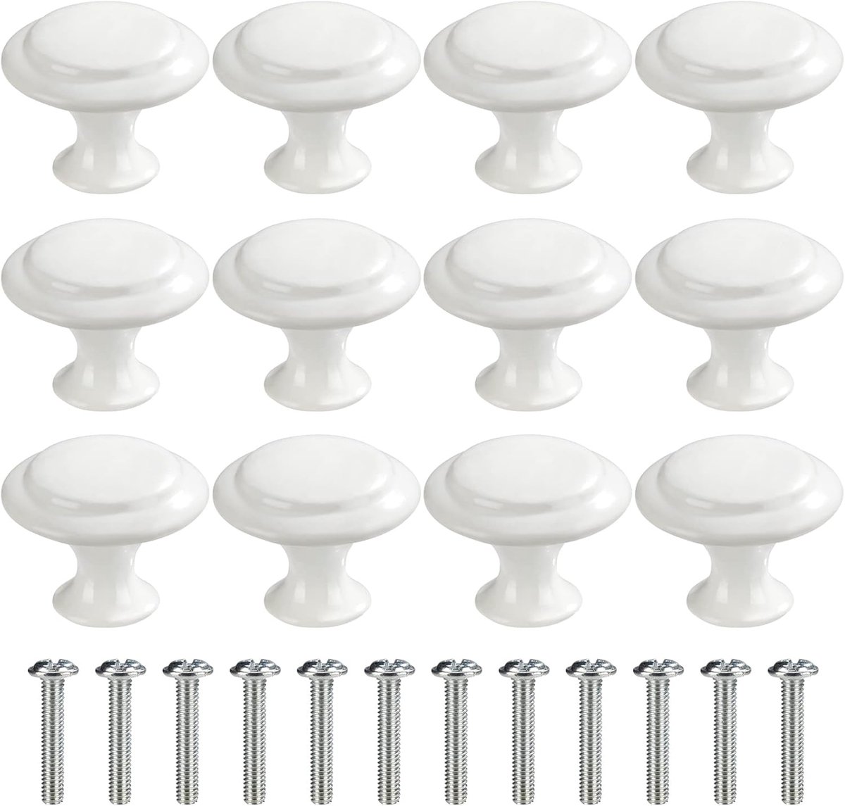 ronde deurknoppen, 30 mm, paddenstoelvorm, trekgreep met schroeven voor kast, garderobe, lade, keukenkaст, 12 stuks, wit