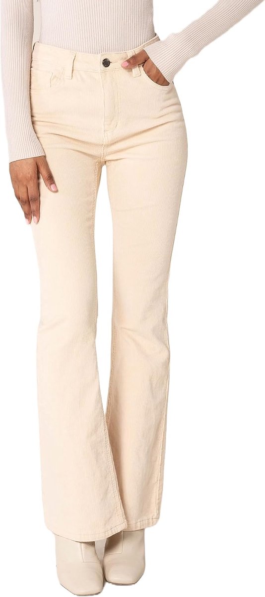 Carter J221 dames hoge taille bootcut stretch corduroy broek van fluweelachtig koord vintage slagbroek corduroy jeans