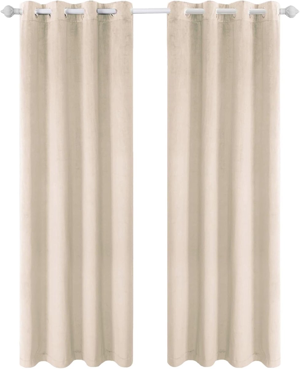 Fluwelen Gordijnen Kant En Klaar Set Van 2, 140x300cm, Gordijnen Verduisterend Met Ringen, Thermische Gordijn, Verduisteringsgordijn, Thermogordijnen Voor Slaapkamer Woonkamer, Beige Wit