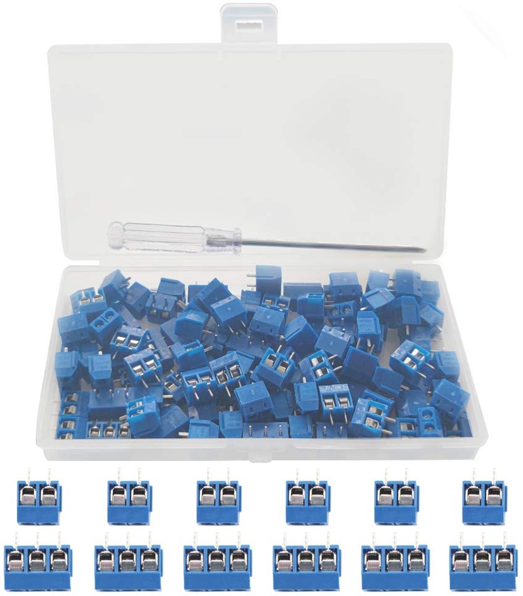 100 Stuks Universele Printplaatkit, 5mm Pitch 2-Pin & 3-Pin PCB Montage Schroefklemmen Blok Connector voor Arduino (80 x 2-Pin, 20 x 3-Pin)