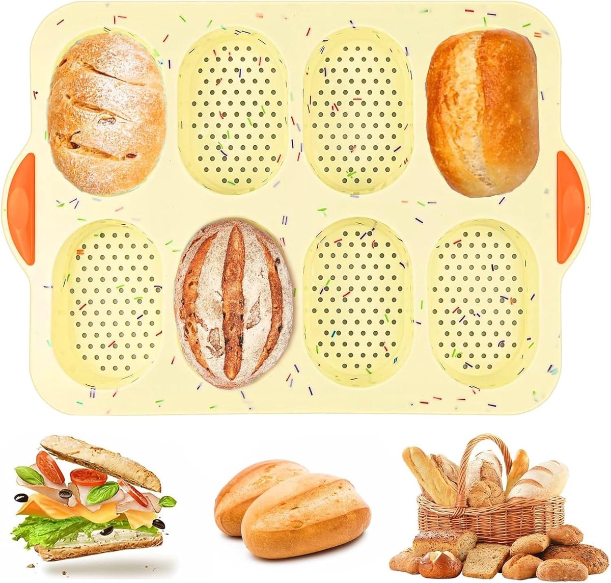 Baguettevorm, Siliconen Vormen, 8 Holtes, Broodjesbakvorm, voor Bakken van French Bread, Broodjes, Brood